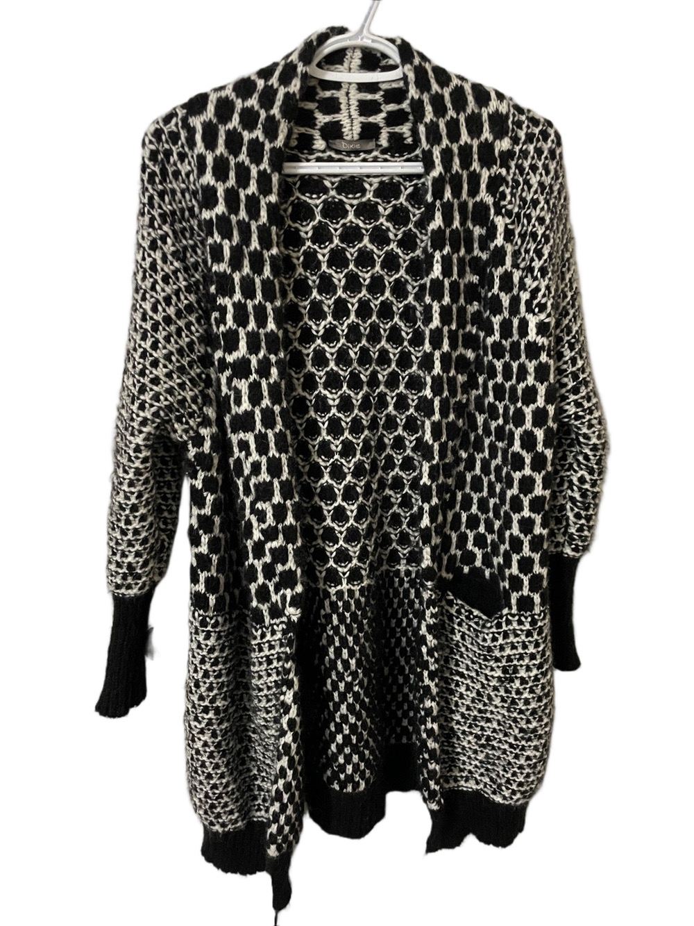 Dixie Wool & Mohair Blend Black & White Open Cardigan Sweater Size Medium